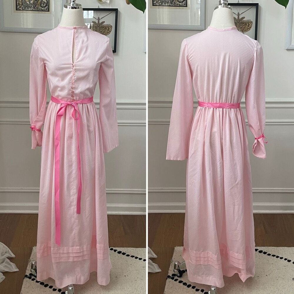 Vintage Sexy Sweet Keyhole Front Midi Dress Pink Dot XS